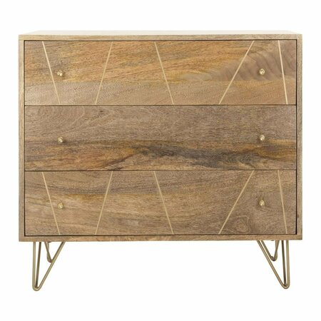 SAFAVIEH Marigold 3 Drawer Chest with Natural & Brass Inlay Plus Legs CHS9001A